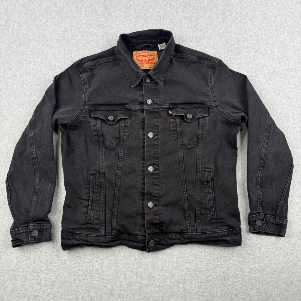 Levis Jacket Mens Large Black Denim Trucker Standard Fit Classic Button Up